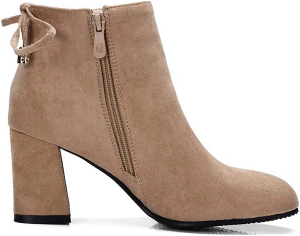Women's Fashion Dressy Ankle Boots Round Toe Tassel Side Zipper Chunky Block Heel Dressy Short Bootie