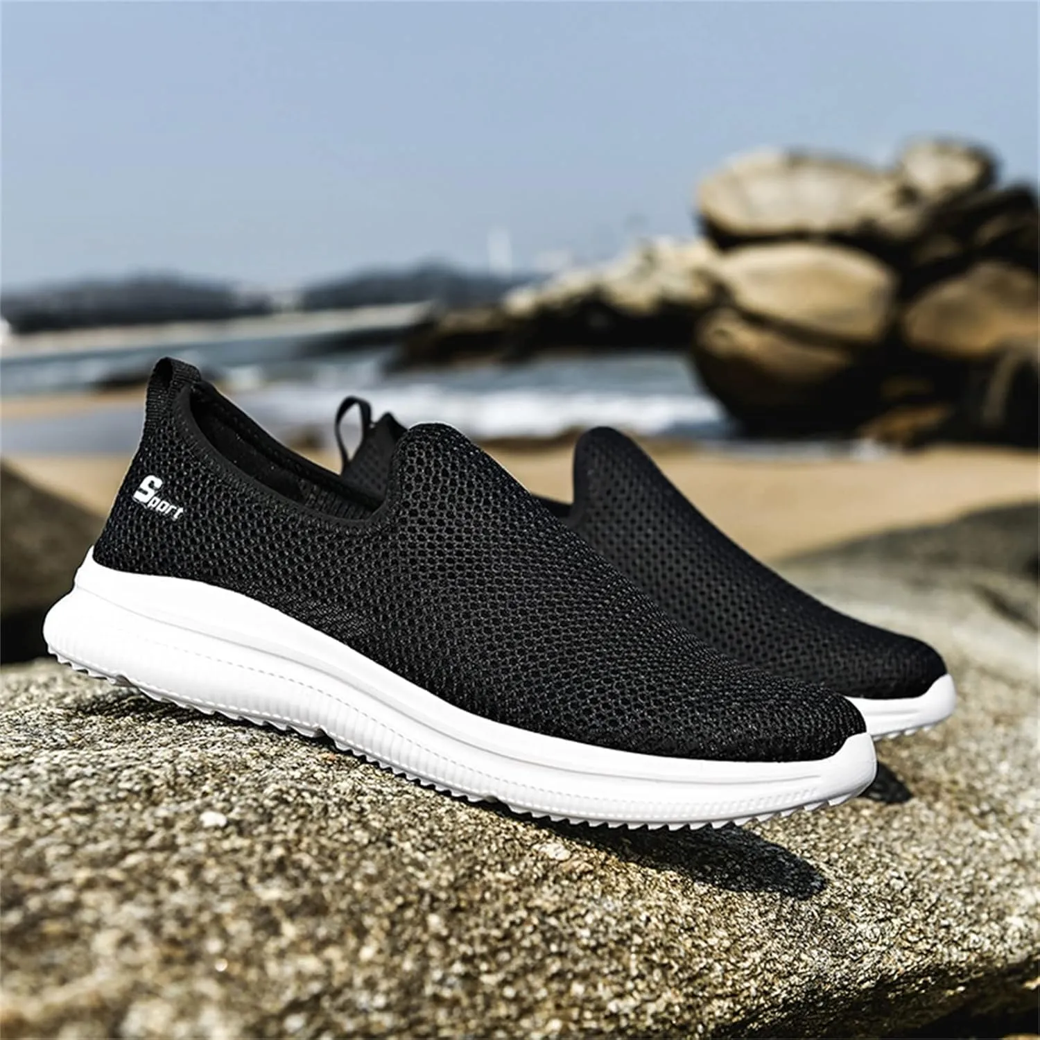 Women's Fashion Sneaker Mesh Slip On Black Non Slip Shoes for Women Comfortable Women Shoes Casual Walking Loafers Women Comfort Women Casual Sneakers