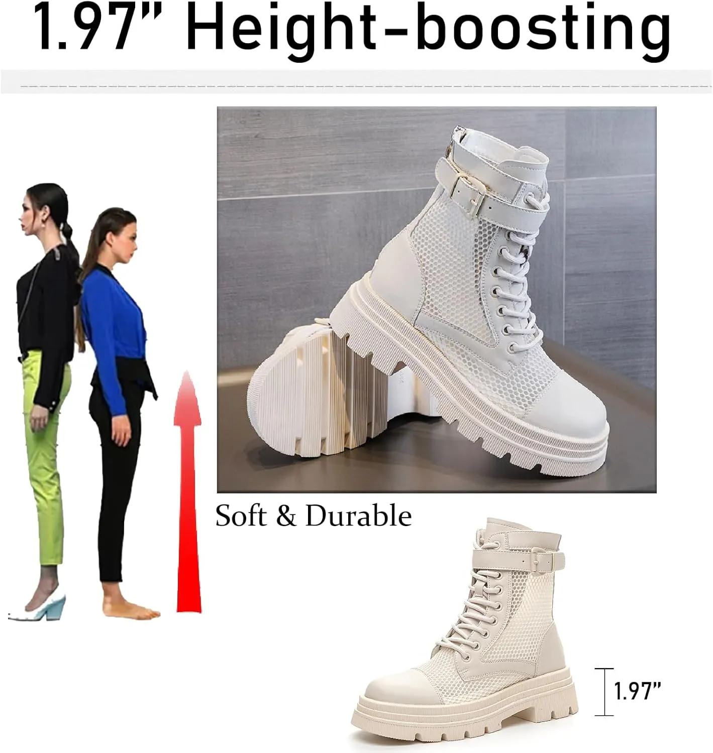 Women's Genuine Leather Lace-up Combat Ankle Boots with Side Zipper Fashion Comfort Round Toe Lug Sole Low Chunky Heel Booties Hollow Breathable Work Dress Boots
