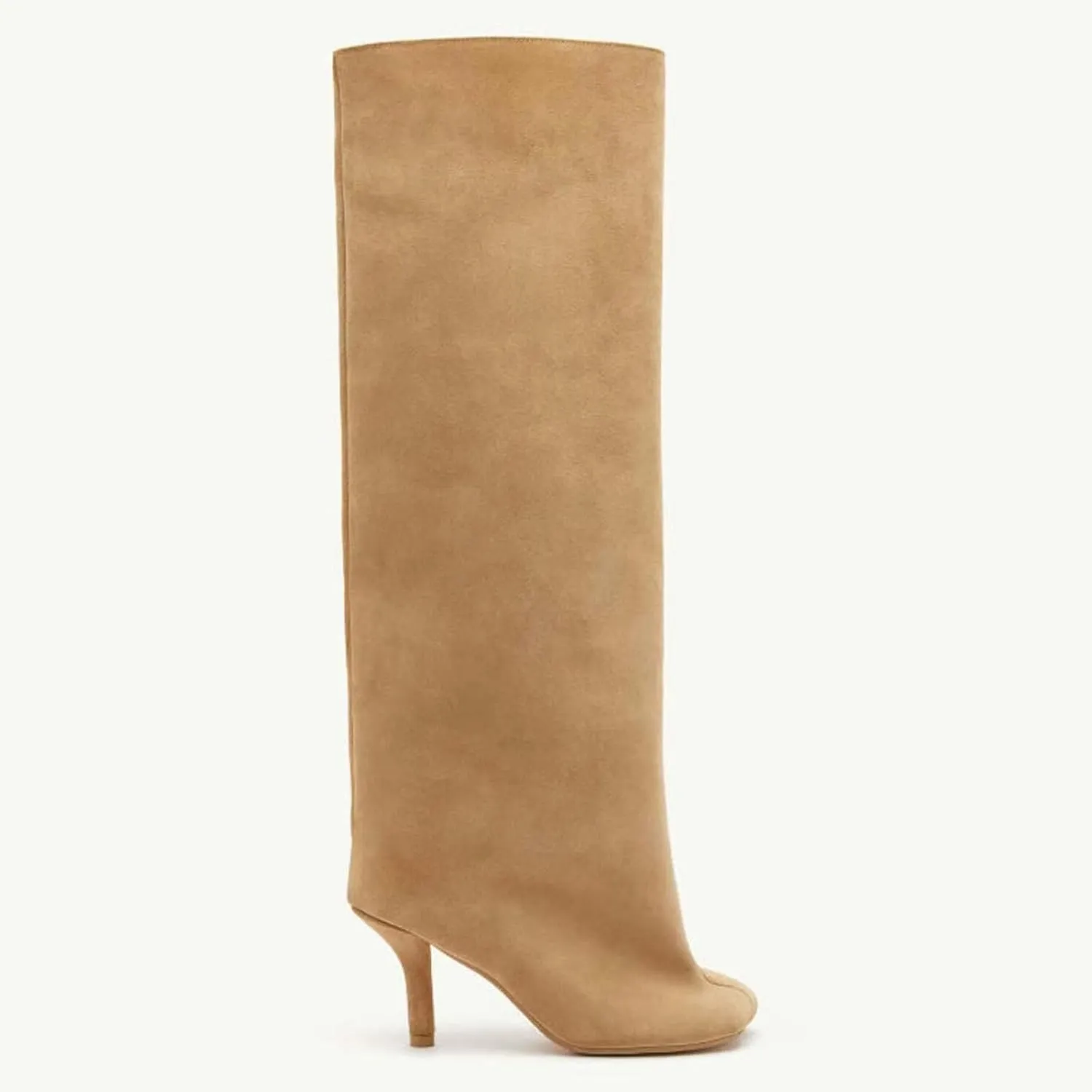 Women's Knee High Boots Nude Suede Wide Calf Stiletto Long Boots Pull On High Heel Riding Boots Fahion Dress Fall Tall Boots