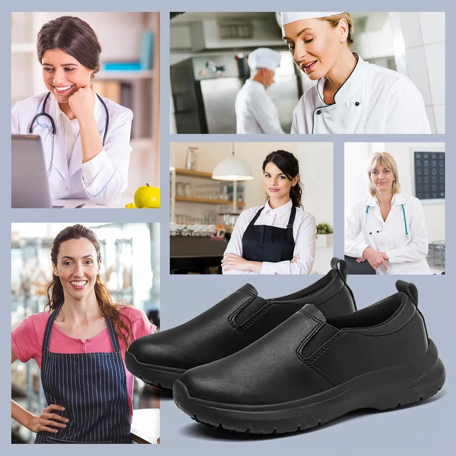 Women's Non-Slip Work Shoes Suitable for Catering Staff, Crew, Medical Staff, Waterproof, Lightweight and Comfortable