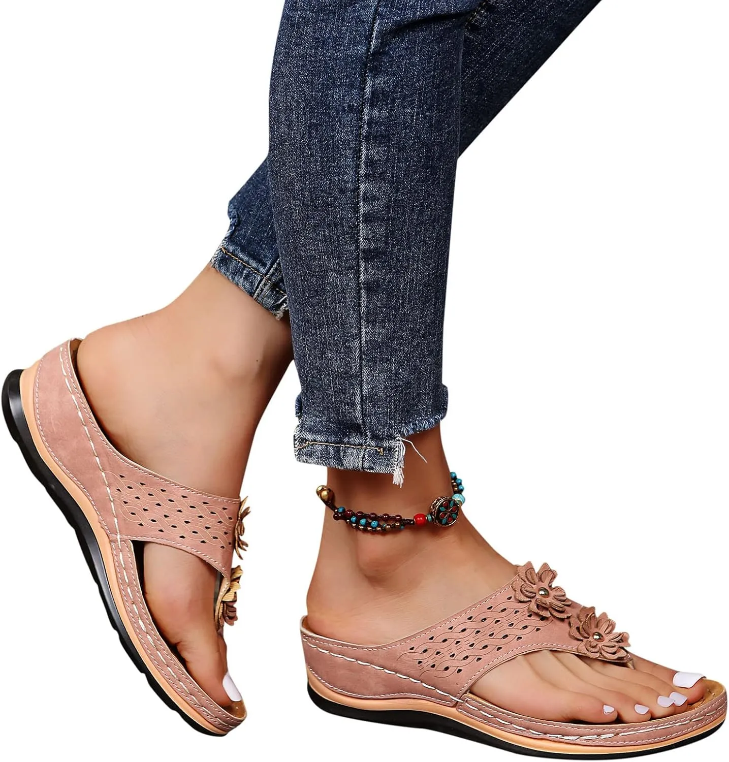 Womens Orthopedic Sandals Arch Support Comfortable Flip Flops Plantar Fasciitis Relief Recovery Walking Summer Beach Slip On Thong Sandals Lightweight Cushion