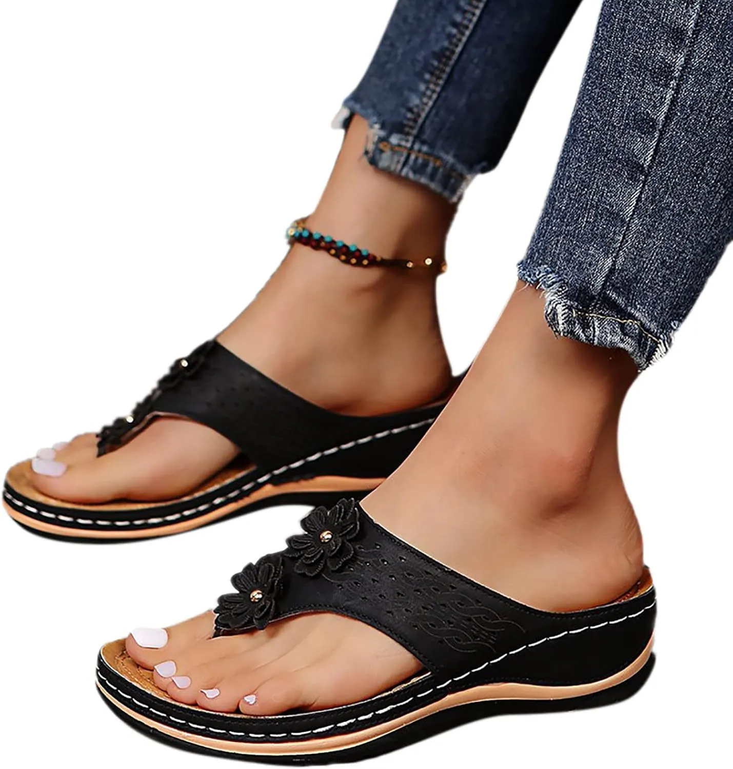 Womens Orthopedic Sandals Summer Casual Flip Flops Arch Support Adjustable Straps Thick Cushion Comfortable Walking Beach Shoes