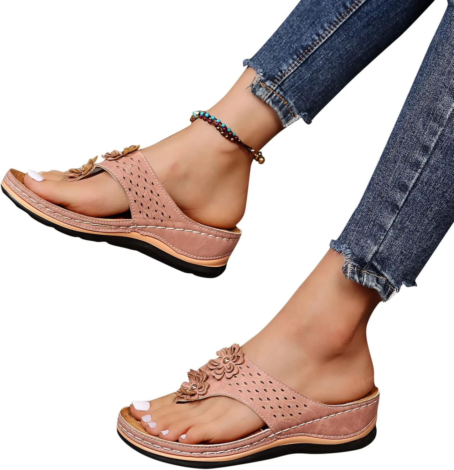Womens Orthopedic Sandals with Arch Support Walking Shoes Comfortable Plantar Fasciitis Relief Adjustable Thick Sole Summer Beach Casual Outdoor Slides