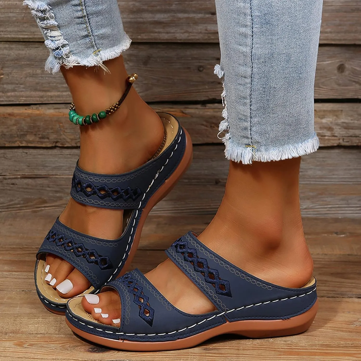 Womens Orthopedic Sandals with Arch Support Walking Shoes Comfortable Plantar Fasciitis Relief Adjustable Thick Sole Summer Beach Casual Outdoor Slides