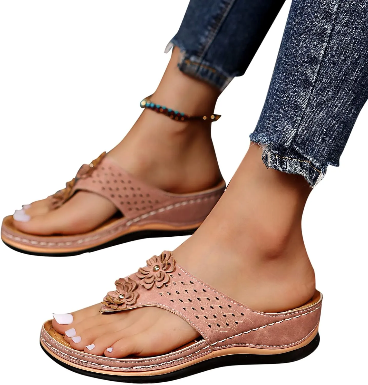 Womens Orthopedic Sandals with Arch Support Walking Shoes Comfortable Plantar Fasciitis Relief Adjustable Thick Sole Summer Beach Casual Outdoor Slides