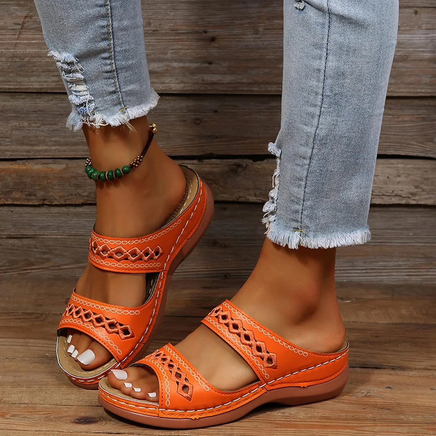 Womens Orthopedic Sandals with Arch Support Walking Shoes Comfortable Plantar Fasciitis Relief Adjustable Thick Sole Summer Beach Casual Outdoor Slides