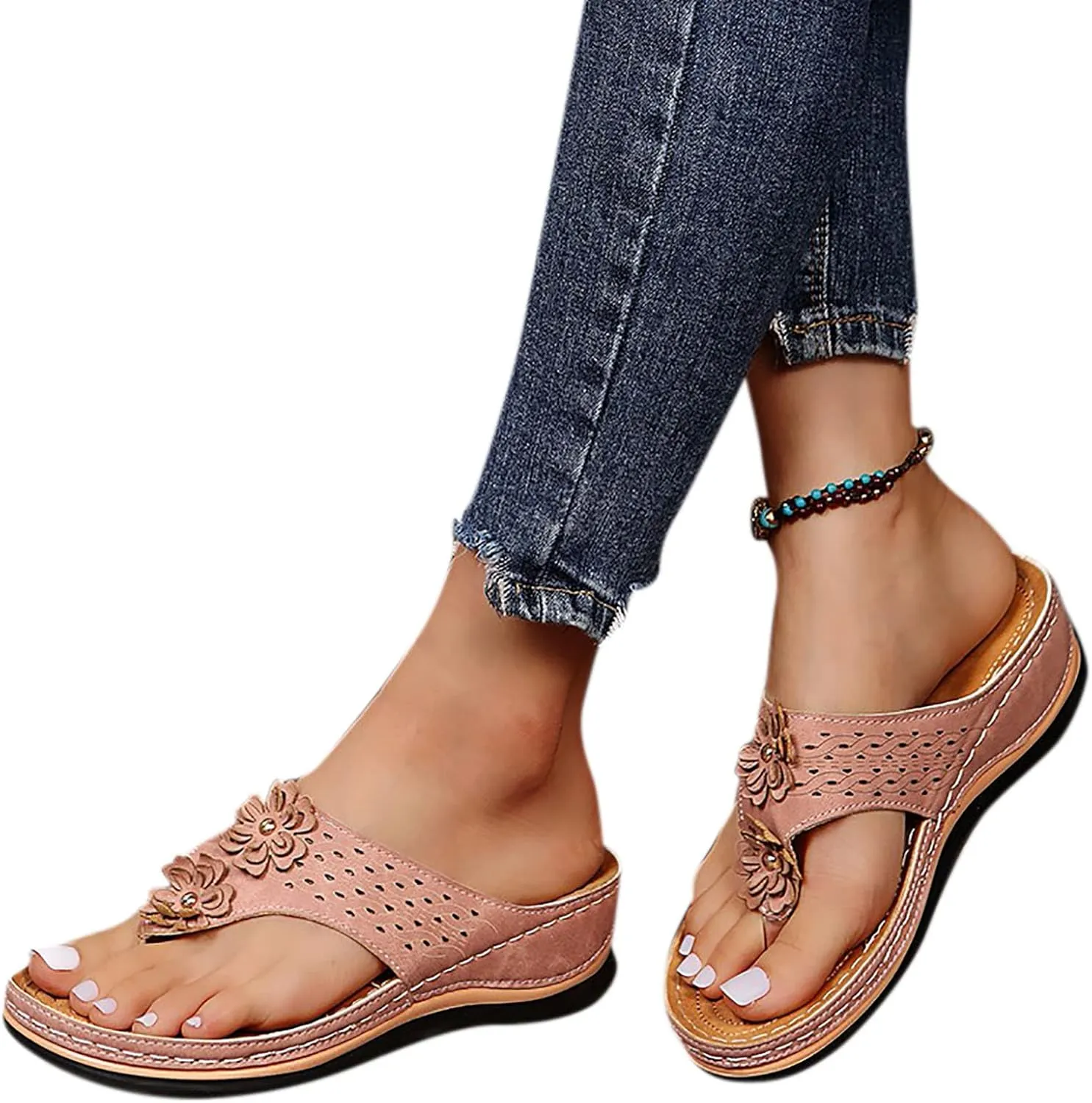 Womens Orthopedic Sandals with Arch Support Walking Shoes Comfortable Plantar Fasciitis Relief Adjustable Thick Sole Summer Beach Casual Outdoor Slides