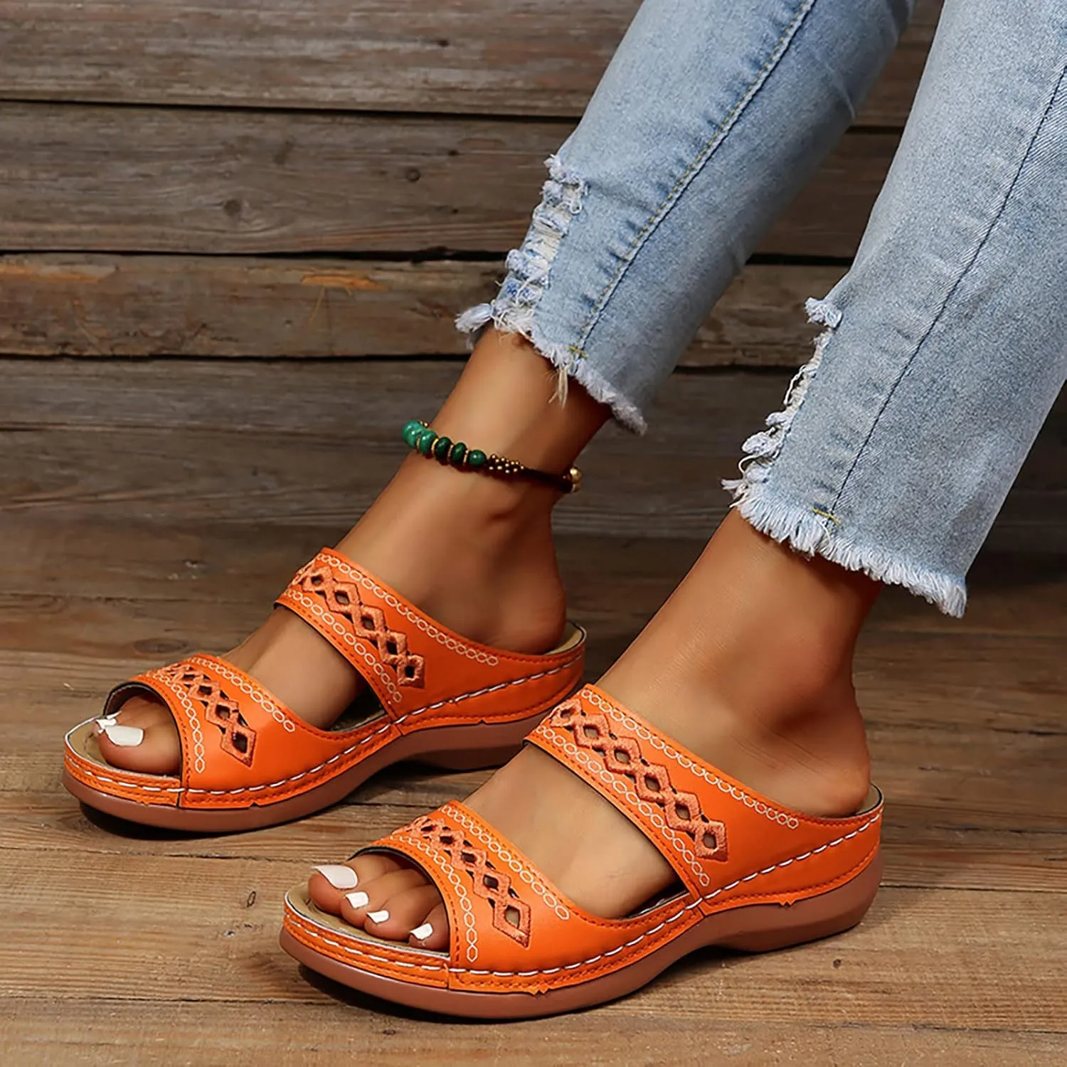 Womens Orthopedic Sandals with Arch Support Walking Shoes Comfortable Plantar Fasciitis Relief Adjustable Thick Sole Summer Beach Casual Outdoor Slides