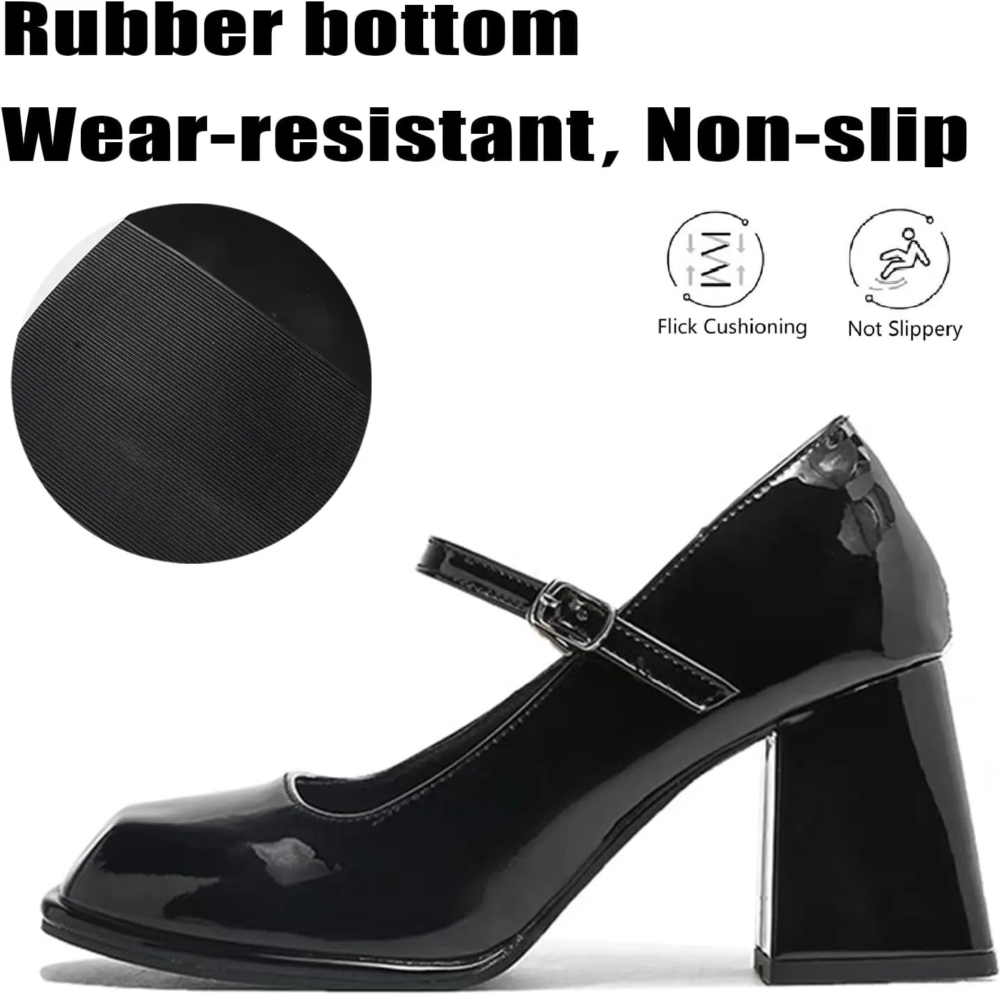 Women's Patent Leather Block Heel Mary Janes with Adjustable Ankle Strap Square Toe Mid Chunky Heel Comfort Strappy Uniform Dress Wedding Party Pumps Shoes