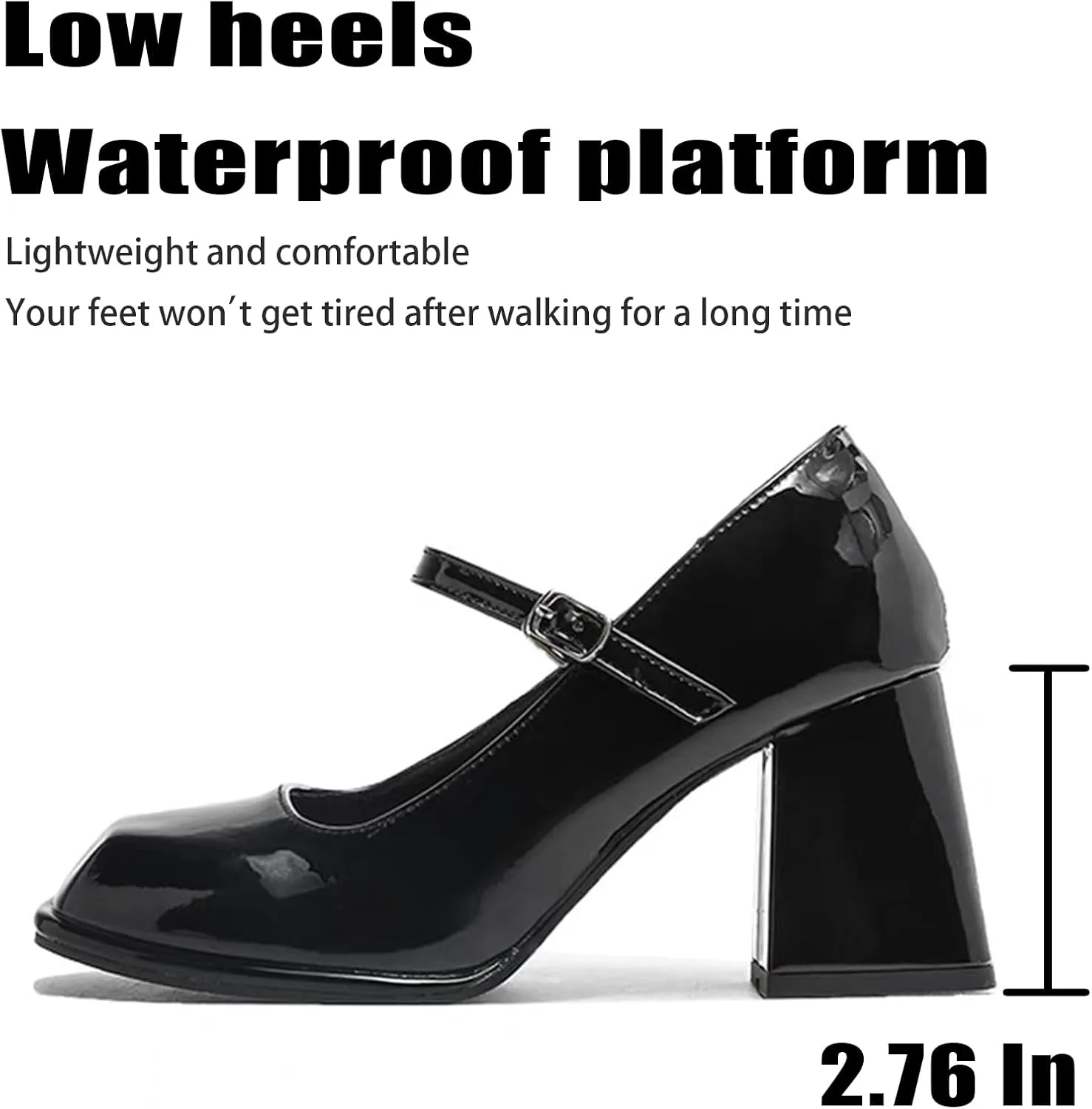 Women's Patent Leather Block Heel Mary Janes with Adjustable Ankle Strap Square Toe Mid Chunky Heel Comfort Strappy Uniform Dress Wedding Party Pumps Shoes