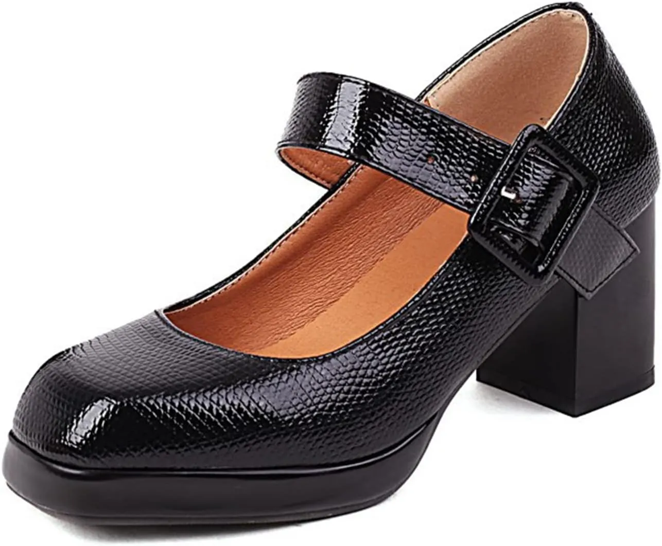 Women's Platform Chunky High Heels Square Toe Block Heel Mary Janes PU Leather Dress Pumps Shoes