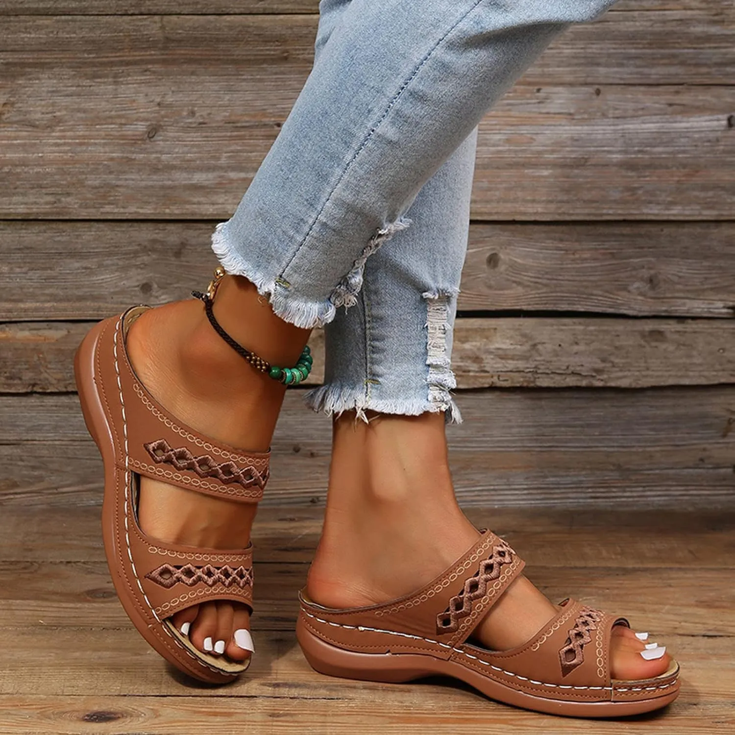 Womens Platform Espadrille Wedge Sandals Bohemian Slip On Slides Open Toe Summer Beach Casual Shoes Comfortable Ankle Strap Dressy Footwear Orthopedic Shoes for Women