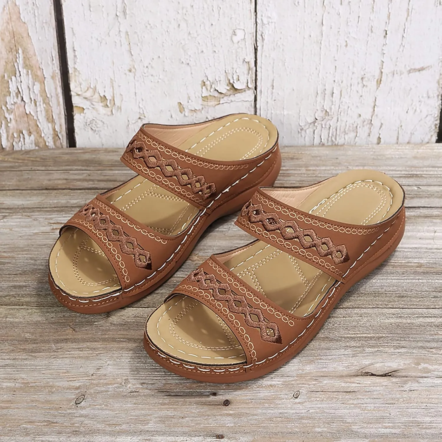 Womens Platform Espadrille Wedge Sandals Bohemian Slip On Slides Open Toe Summer Beach Casual Shoes Comfortable Ankle Strap Dressy Footwear Orthopedic Shoes for Women