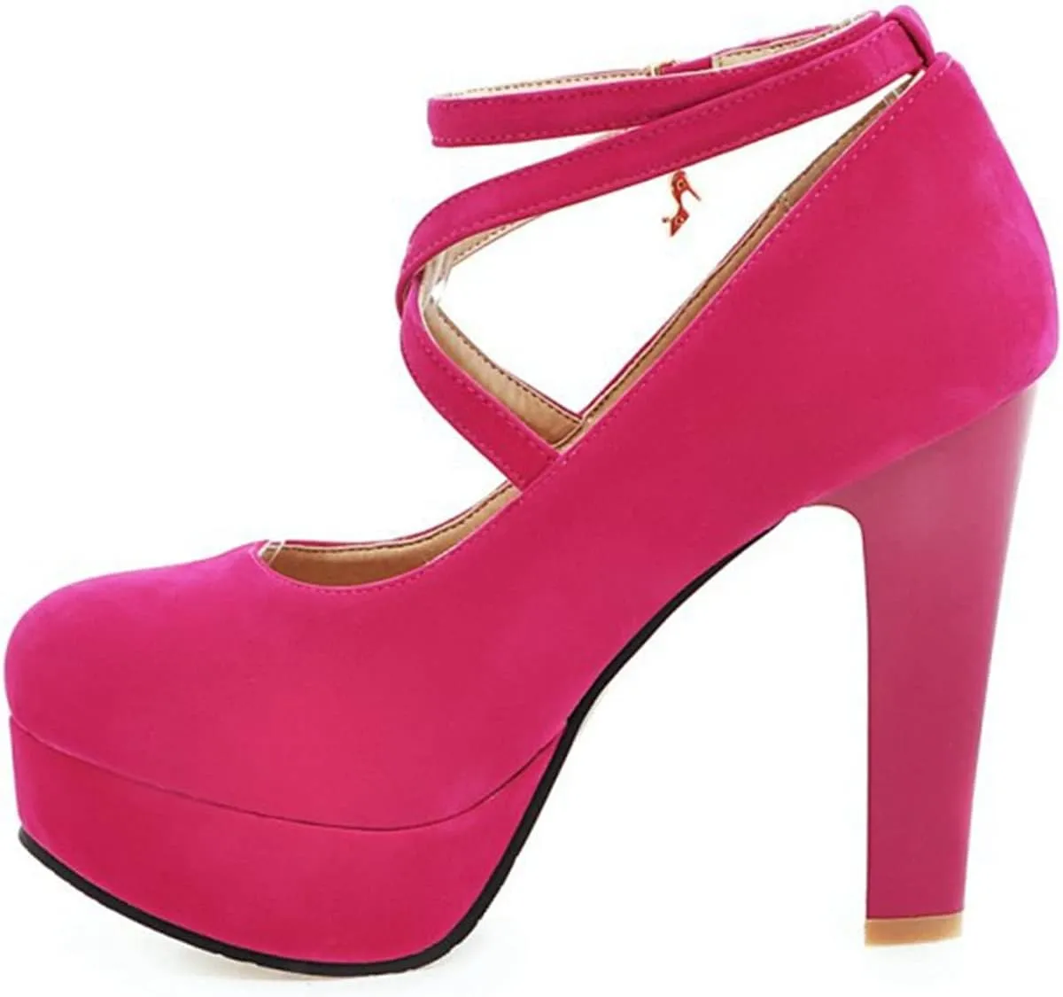 Women's Platform High Heels Closed Toe Pumps Strappy Cross Ankle Strap Suede Wedding Prom Party Shoes