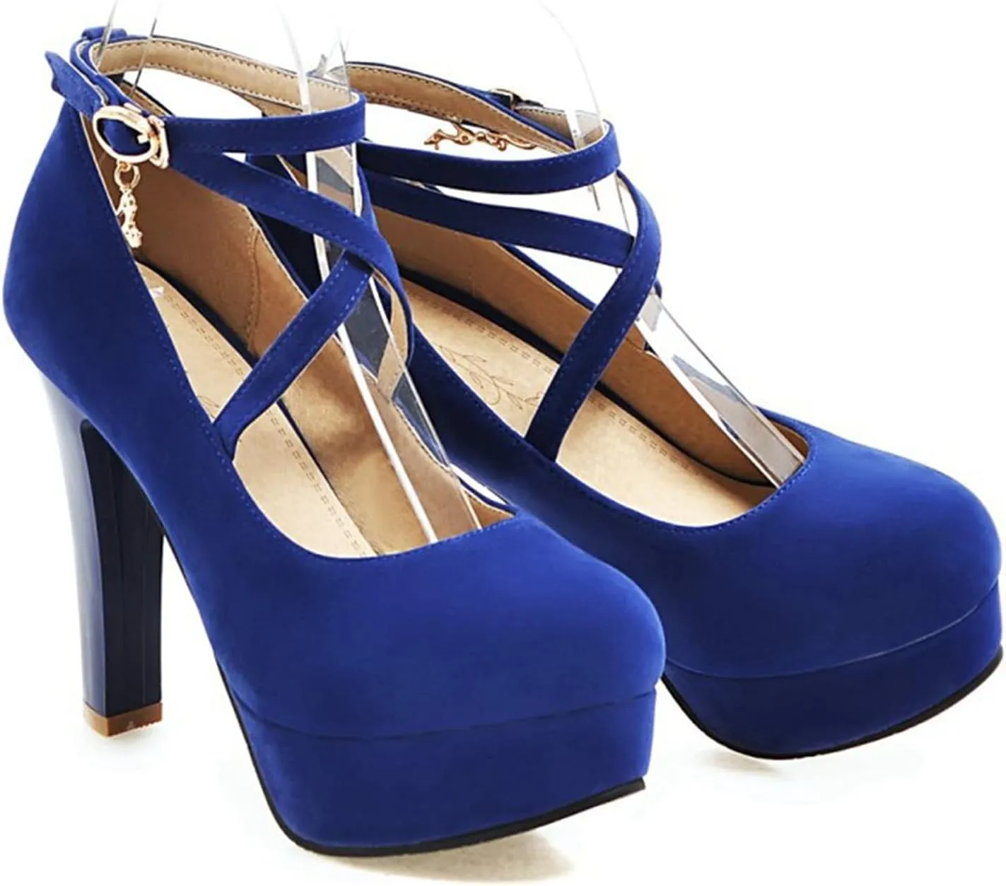 Women's Platform High Heels Closed Toe Pumps Strappy Cross Ankle Strap Suede Wedding Prom Party Shoes