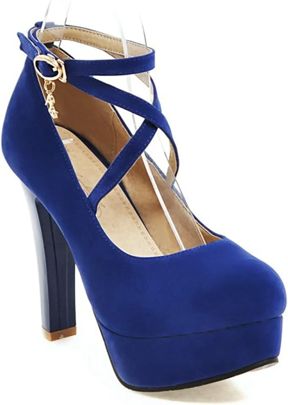 Women's Platform High Heels Closed Toe Pumps Strappy Cross Ankle Strap Suede Wedding Prom Party Shoes