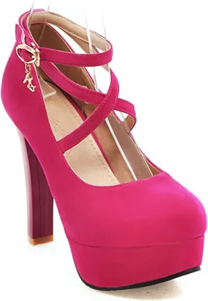 Women's Platform High Heels Closed Toe Pumps Strappy Cross Ankle Strap Suede Wedding Prom Party Shoes