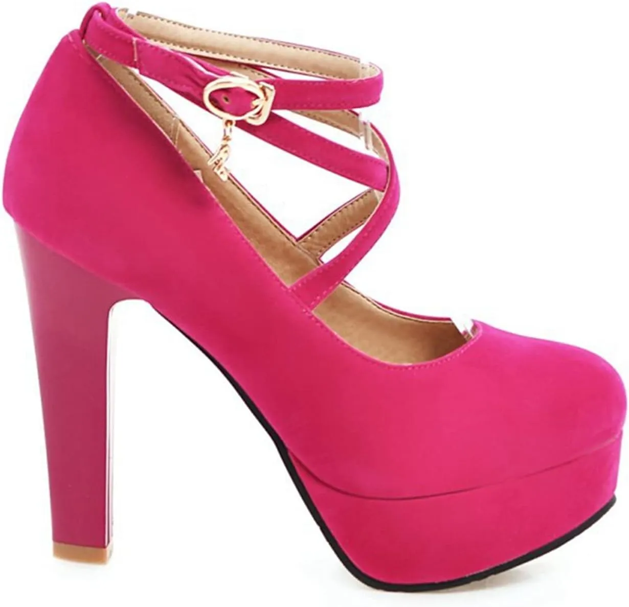 Women's Platform High Heels Closed Toe Pumps Strappy Cross Ankle Strap Suede Wedding Prom Party Shoes