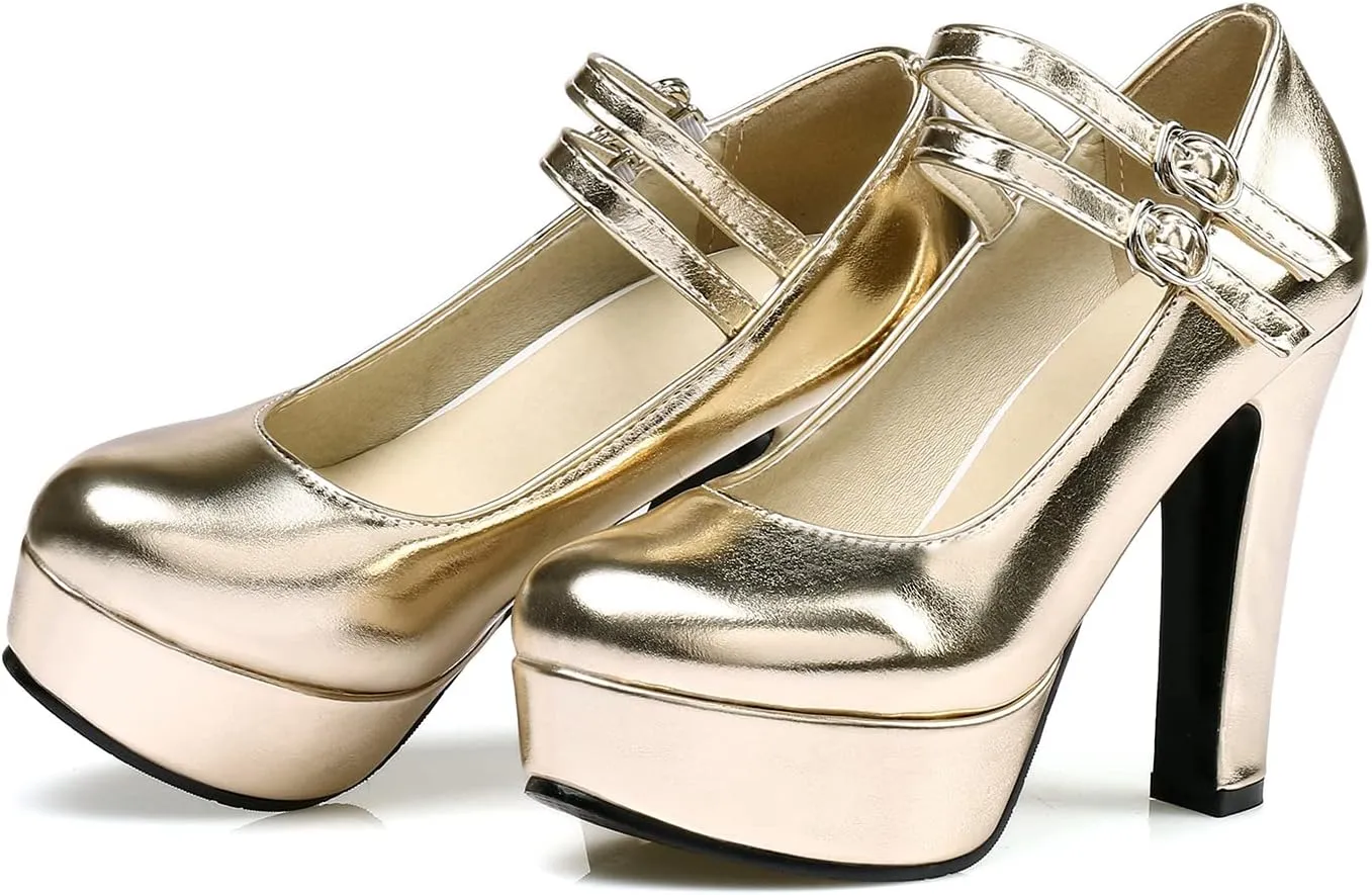 Women's Platform Round Toe Party Shoes Ankle Buckle Strap Sexy Fashion High Heel Dress Pumps