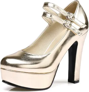 Women's Platform Round Toe Party Shoes Ankle Buckle Strap Sexy Fashion High Heel Dress Pumps