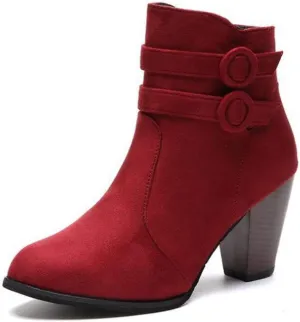 Women's Pointed Toe Suede Dress Ankle Boots Chunky Block High Heel Zipper Booties Tassel Short Boot