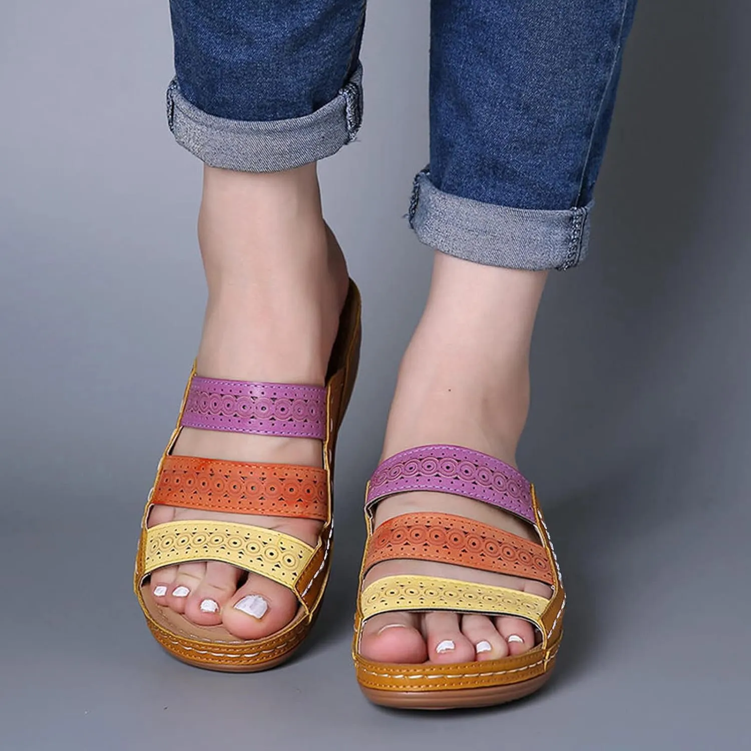 Womens Recovery Sandals Orthopedic with Arch Support Comfortable Walking Shoes Adjustable Thick Cushion Summer Beach Casual Outdoor Plantar Fasciitis Relief