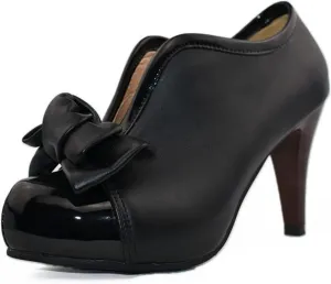 Women's Retro Bowknot Stiletto Pumps Closed Toe Two Tone V Cut High Heel Dressy Ankle Boots