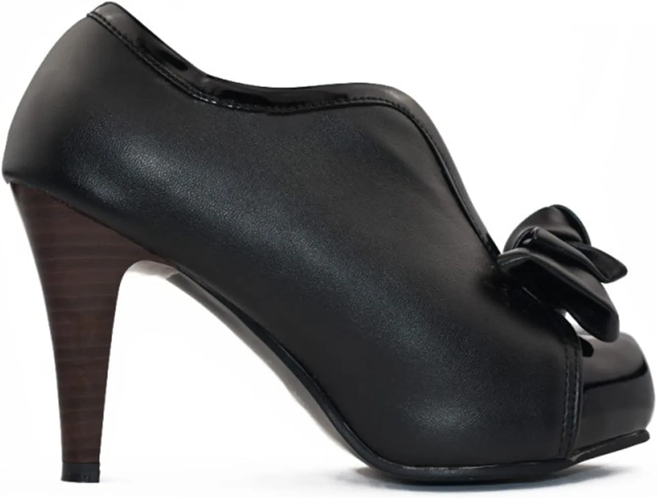 Women's Retro Bowknot Stiletto Pumps Closed Toe Two Tone V Cut High Heel Dressy Ankle Boots