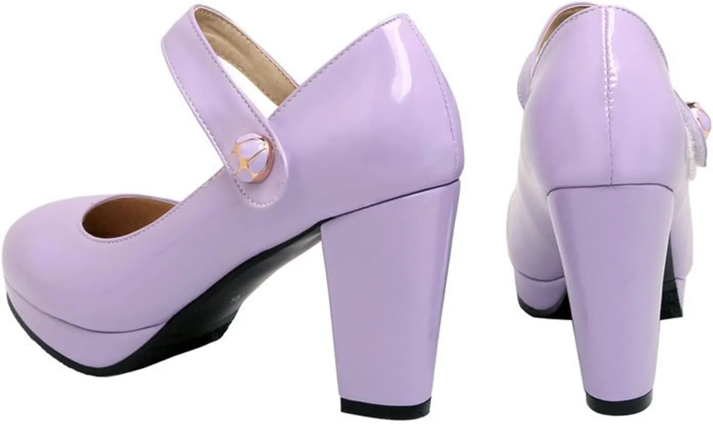 Women's Round Toe Mary Jane Shoes Ankle Strap Chunky High Heels PU Leather Comfort Platform Dress Pumps