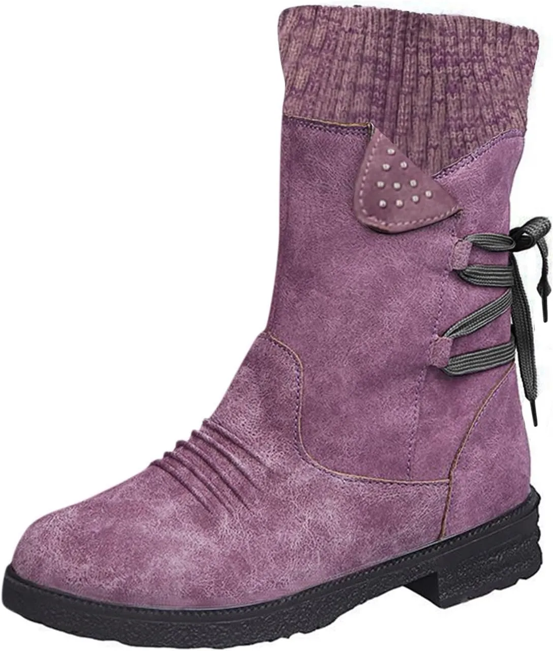 Women's Snow Boots Low Heel Mid Calf Winter Boots Side Zip Western Platform Hiking Booties Warm Non Slip Outdoor Shoes Winter
