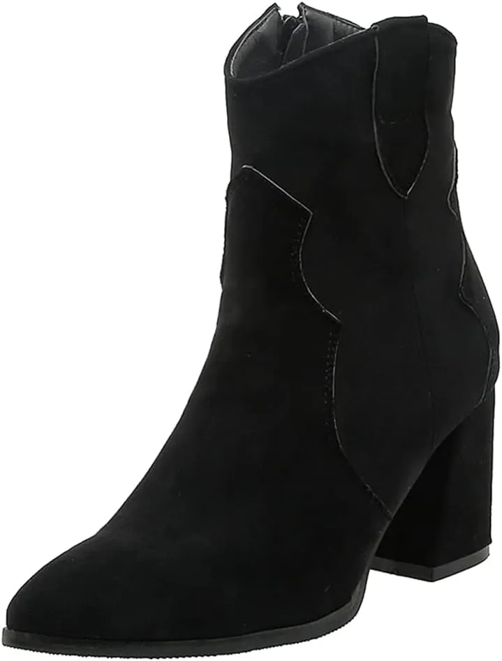 Women's Sparkle Rhinestone Dress Ankle Boots Round Toe Zipper Chunky Mid Heeled Winter Short Booties