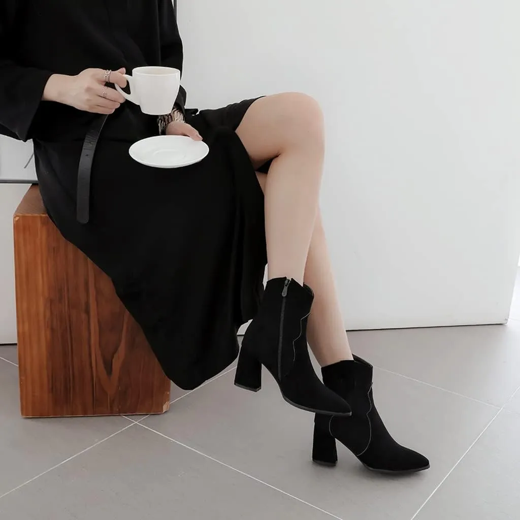 Women's Sparkle Rhinestone Dress Ankle Boots Round Toe Zipper Chunky Mid Heeled Winter Short Booties