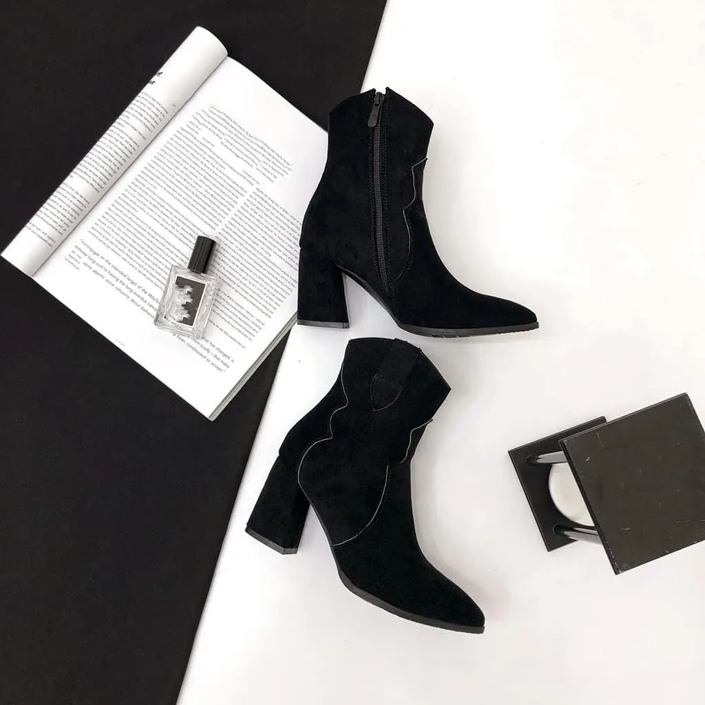 Women's Sparkle Rhinestone Dress Ankle Boots Round Toe Zipper Chunky Mid Heeled Winter Short Booties