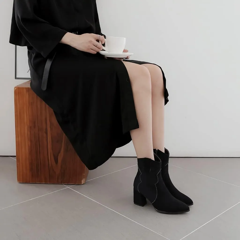 Women's Sparkle Rhinestone Dress Ankle Boots Round Toe Zipper Chunky Mid Heeled Winter Short Booties