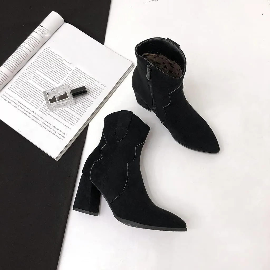 Women's Sparkle Rhinestone Dress Ankle Boots Round Toe Zipper Chunky Mid Heeled Winter Short Booties