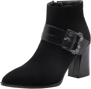 Women's Sparkle Rhinestone Dress Ankle Boots Round Toe Zipper Chunky Mid Heeled Winter Short Booties