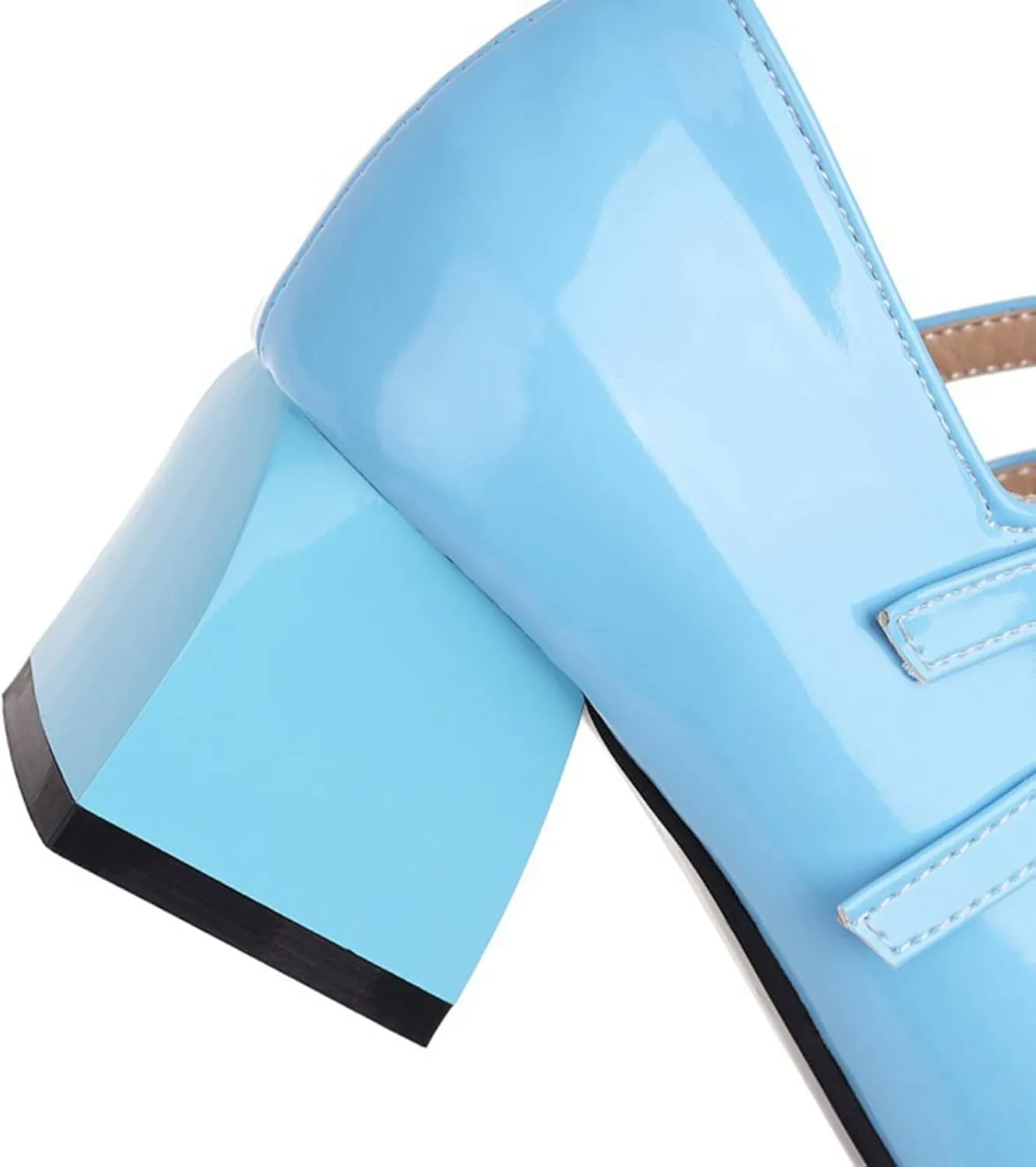 Womens Square Toe Patent Leather Mary Jane Shoes Double Ankle Strap Solid Chunky Mid Block Heel Pumps