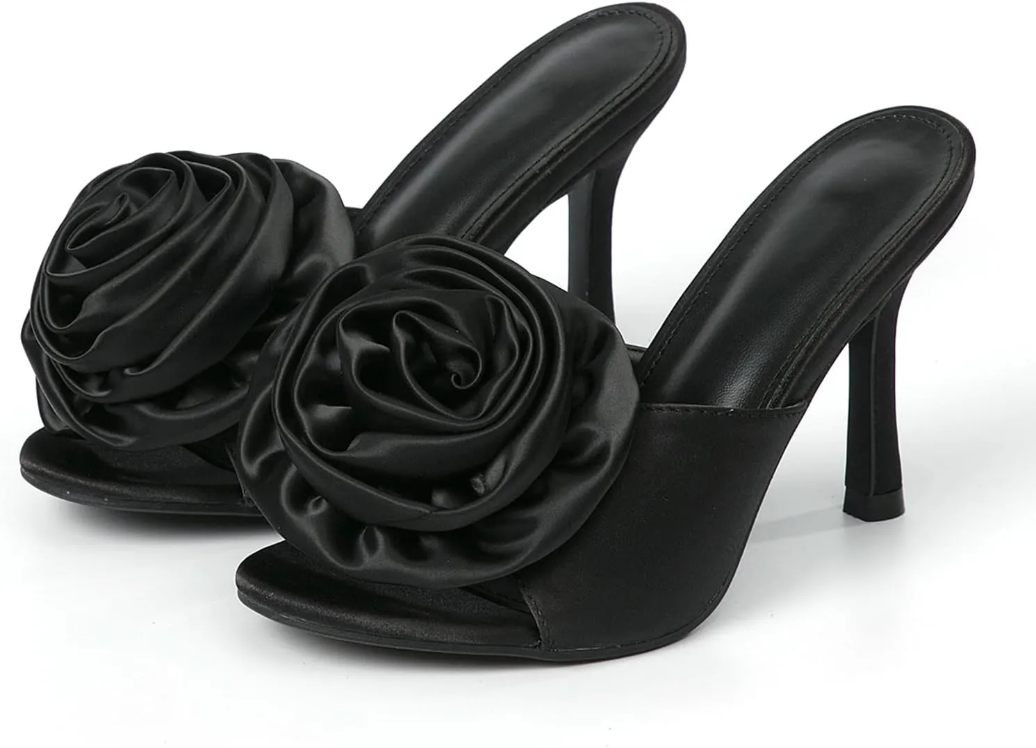 Women's Stilettos High Heels Mules Sandals Open Round Toe Slip On Backless Sexy Flowers Dress Pumps Evening Party Prom Shoes