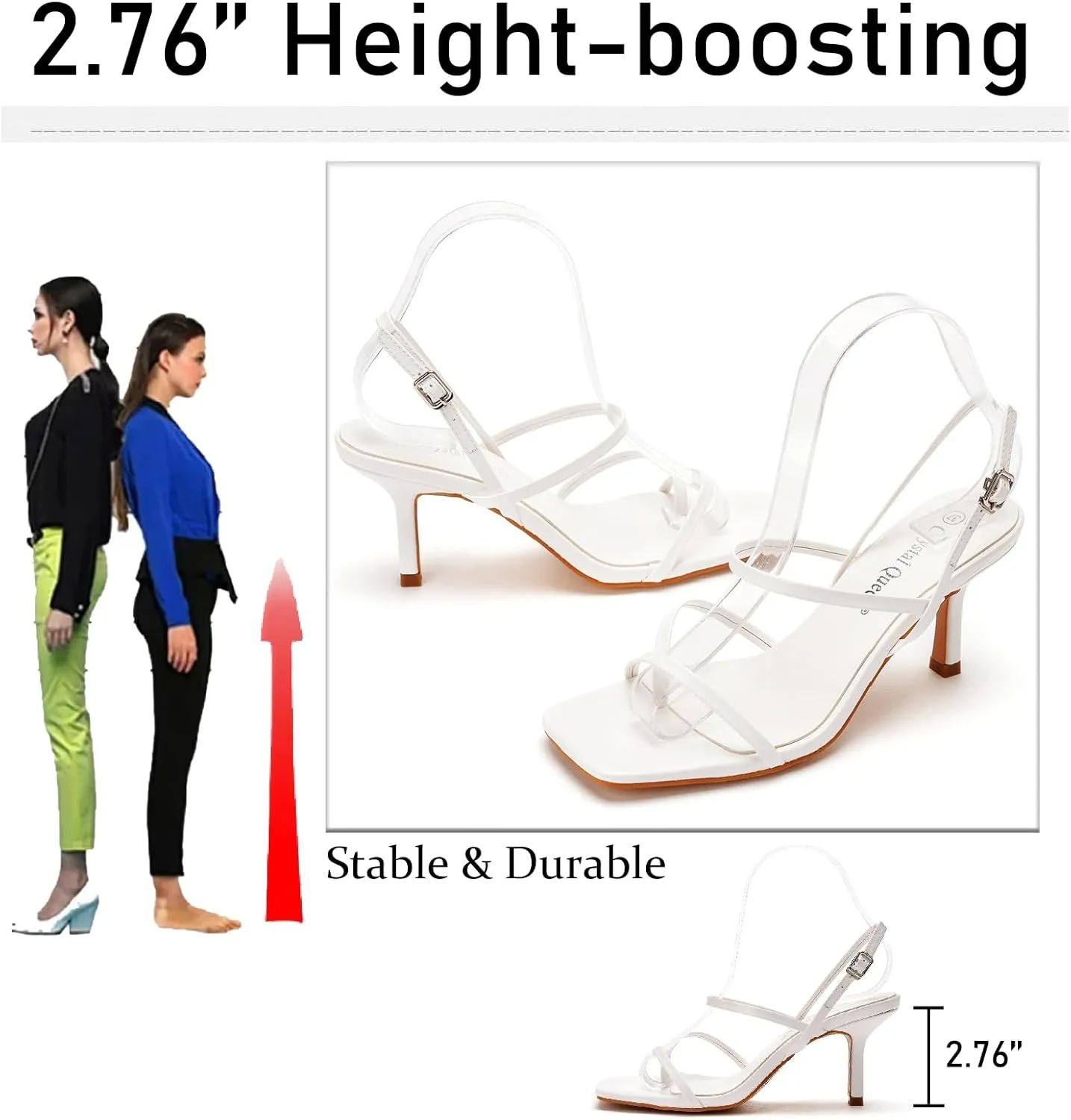 Women's Strappy Toe Ring Stiletto Heels Sandals with Adjustable Ankle Buckle Fashion Open Square Toe Slingback High Heel Pumps for Party Prom Dating Dress Shoes