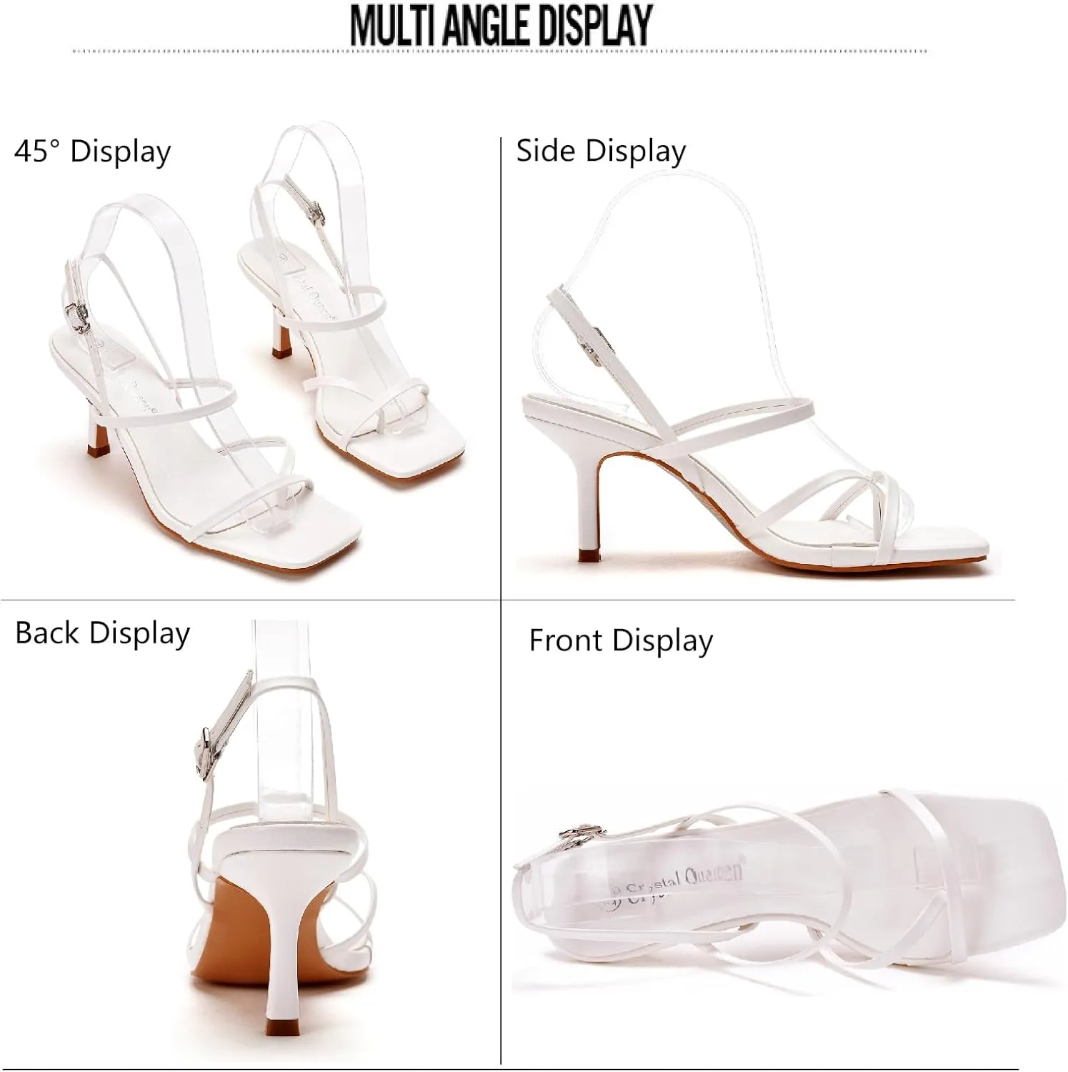Women's Strappy Toe Ring Stiletto Heels Sandals with Adjustable Ankle Buckle Fashion Open Square Toe Slingback High Heel Pumps for Party Prom Dating Dress Shoes