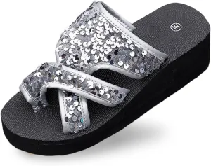 Women's Summer Fashion Cloth Flip Flops Outdoor Casual Comfortable Beach Slippers Short Heels