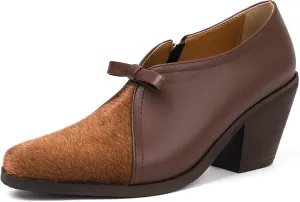 Women's Vintage Stacked Heel Oxfords Wingtip Side Zipper High Heel Brogue Pumps Shoes for Women