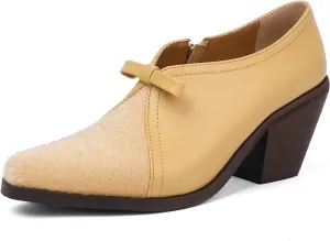 Women's Vintage Stacked Heel Oxfords Wingtip Side Zipper High Heel Brogue Pumps Shoes for Women