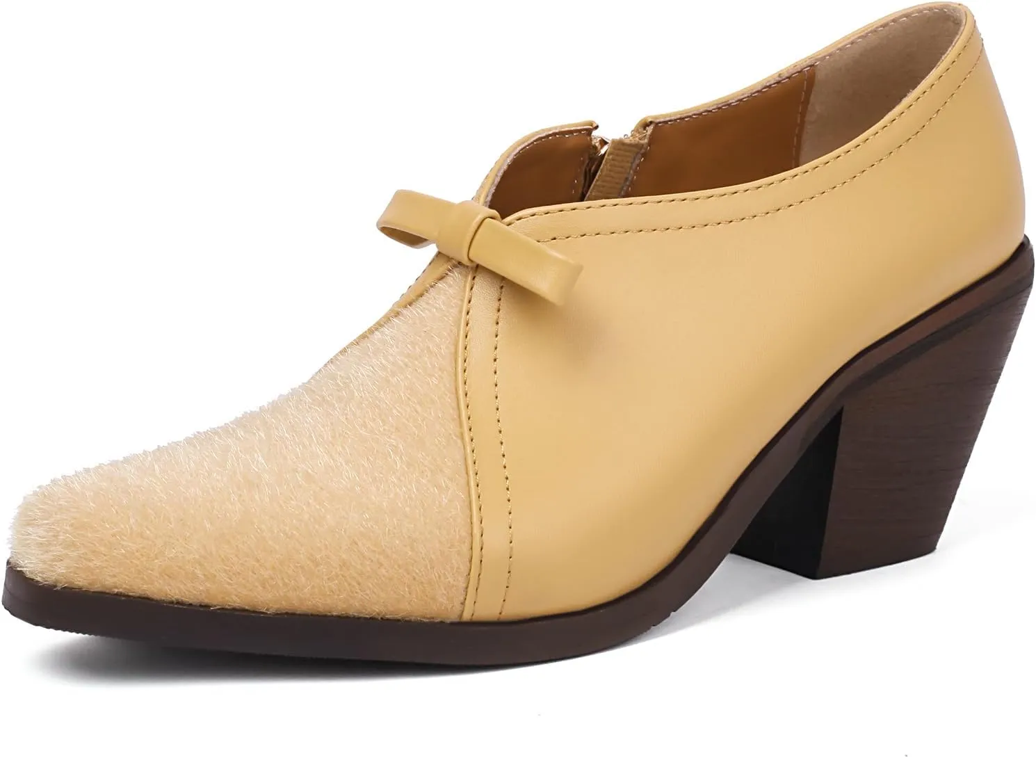 Women's Vintage Stacked Heel Oxfords Wingtip Side Zipper High Heel Brogue Pumps Shoes for Women