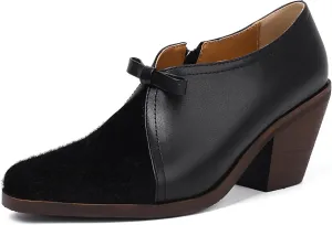 Women's Vintage Stacked Heel Oxfords Wingtip Side Zipper High Heel Brogue Pumps Shoes for Women