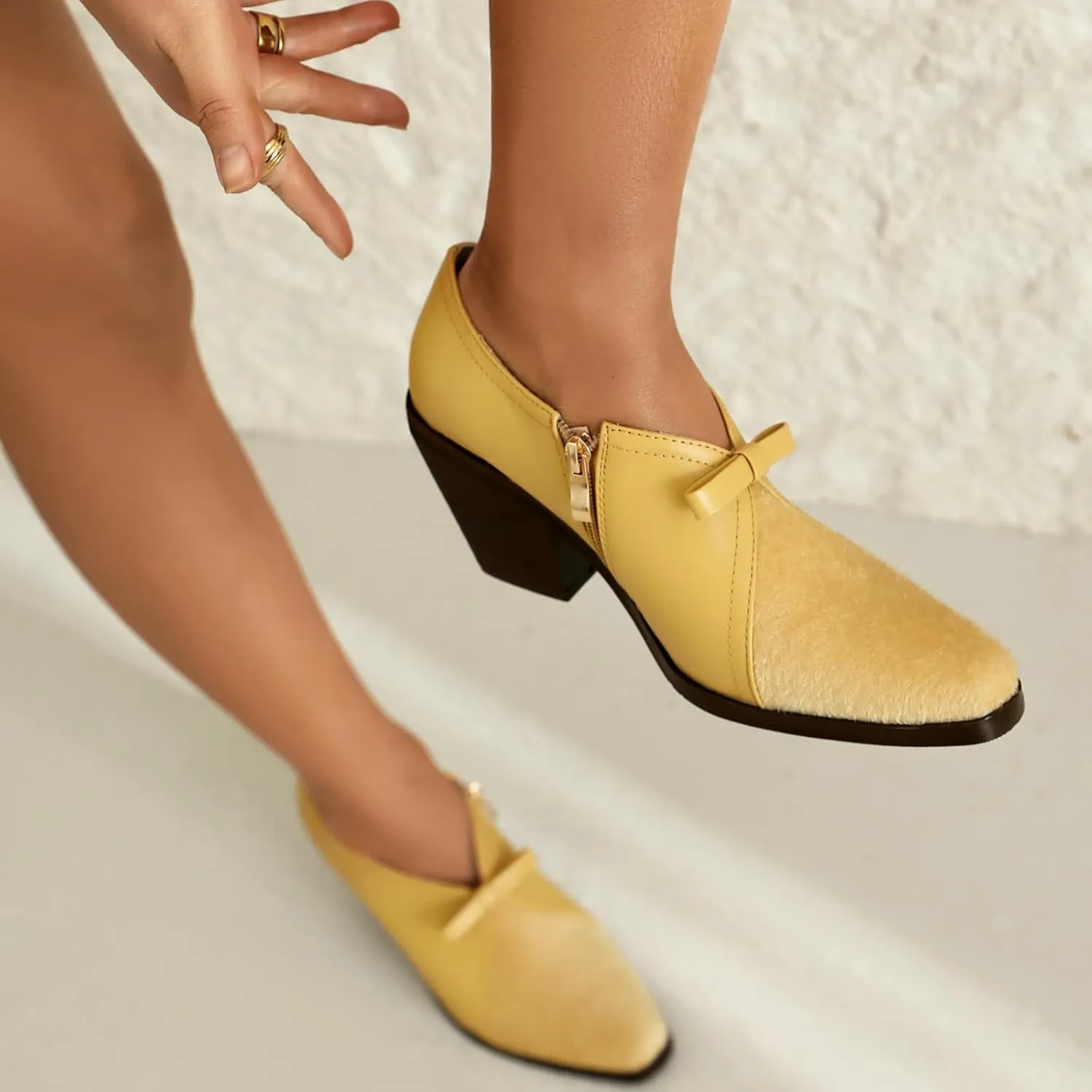 Women's Vintage Stacked Heel Oxfords Wingtip Side Zipper High Heel Brogue Pumps Shoes for Women