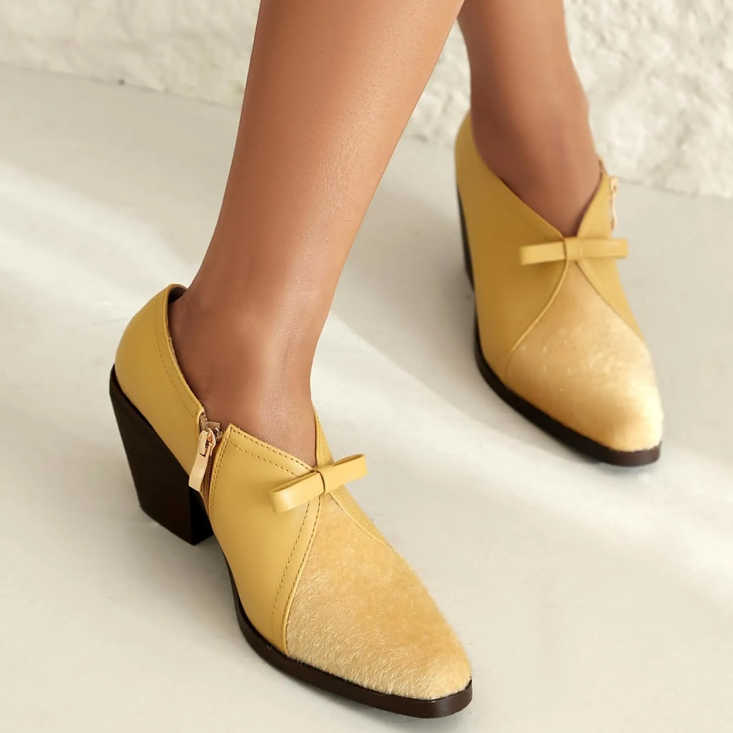 Women's Vintage Stacked Heel Oxfords Wingtip Side Zipper High Heel Brogue Pumps Shoes for Women