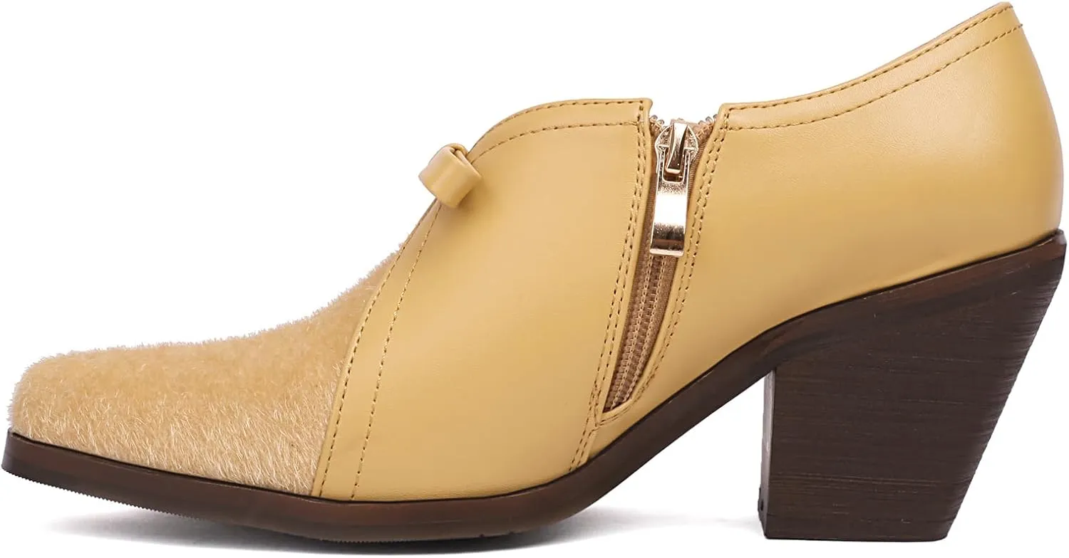 Women's Vintage Stacked Heel Oxfords Wingtip Side Zipper High Heel Brogue Pumps Shoes for Women