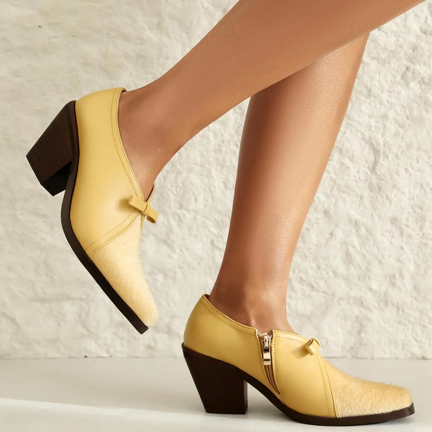 Women's Vintage Stacked Heel Oxfords Wingtip Side Zipper High Heel Brogue Pumps Shoes for Women